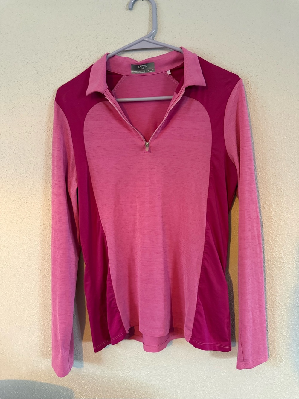 Callaway Two-Tone Pink Long Sleeve Half-Zip Polo